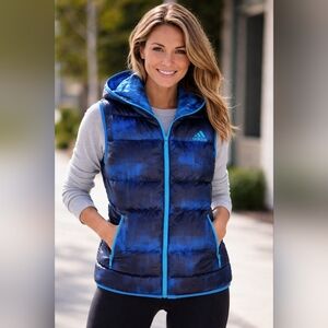 Adidas Unisex Puffer Vest Hooded Blue Youth XL 15-18 / Adult S M